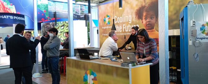 The InspiraFarms Cooling team by their exhibitor'stand in Fruit Logistica Berlin 2022